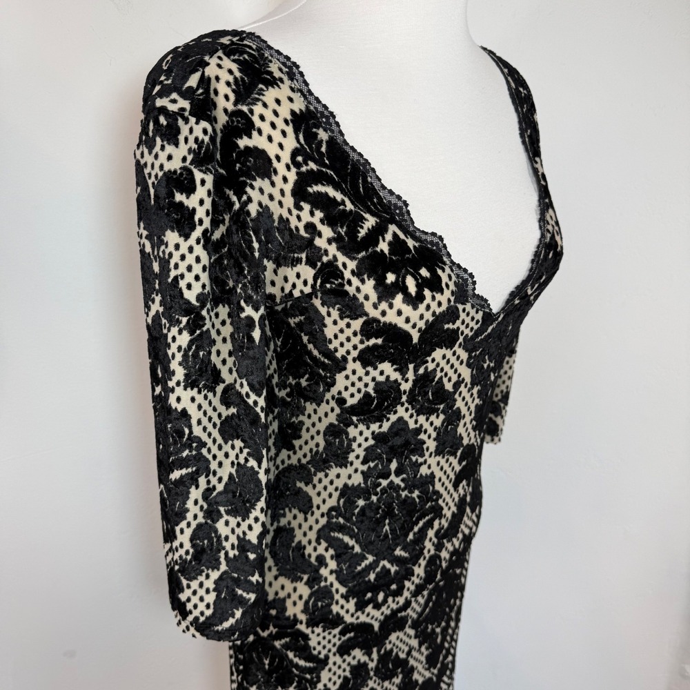 Free People Velvet Burnout Lace Mini Dress Black Cream Dark Feminine Gothic S - Picture 4 of 12